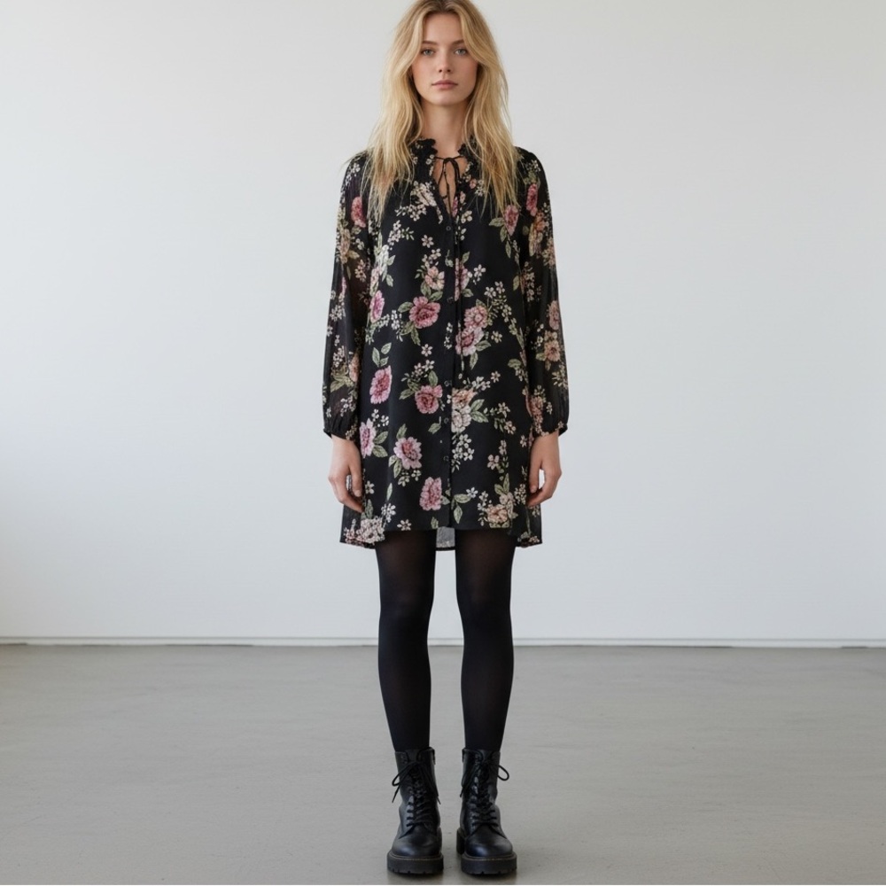 Anthropologie Dress Yumi Kim Deep Love Black Astoria XS Floral Mini